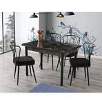 Sweet Home 70x110 cm Smart Açılır Siyah Mermer Masa + 4 Adet Güneş Sandalye Takımı
