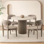 Sweet Home Masa Sandalye Hilton Yuvarlak Açılır Mdf Masa 4 Adet Nergis Sandalye Takımı Cappicino