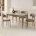 Sweet Home Masa Sandalye Milano Mdf Ortadan Açılır Masa 4 Adet Gözde Sandalye Takımı Cappicino
