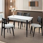 Sweet Home Masa Sandalye Milano Mdf Ortadan Açılır Masa 4 Adet Kuzey Siyah Sandalye Takımı Beyaz