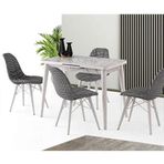 Sweet Home Mini Silva 60x100 cm Açılır Beyaz Mermer Masa + 4 Adet Defne Sandalye Takım