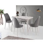 Sweet Home Mini Silva 60x100 cm Açılır Beyaz Mermer Masa + 4 Adet Melisa Sandalye Takım