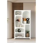 Sweet Home Nevada Bohem Kitaplık Dekoratif Büyük Duvar Rafı Kitaplık 6 Bölmeli MDF Cappicino