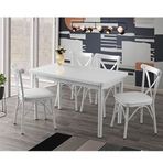 Sweet Home Sabit 70x120 cm Beyaz Masa + 4 Adet Çapraz Sandalye Takımı
