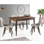 Sweet Home Silva 70x120 cm Açılır Barok Ceviz Masa + 4 Adet Defne Sandalye Takımı