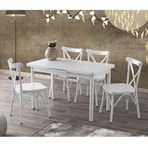 Sweet Home Silva 70x120 cm Açılır Beyaz Masa + 4 Adet Çapraz Sandalye Takımı