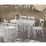 Sweet Home Silva 70x120 cm Açılır Beyaz Mermer Masa + 4 Adet Çapraz Sandalye Takımı