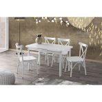 Sweet Home Silvar Açılır Beyaz Masa + 6 Adet Çapraz Plastik Sırt Sandalye Takım