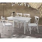 Sweet Home Silvar Açılır Beyaz Masa + 6 Adet Çapraz Plastik Sırt Sandalye Takımı
