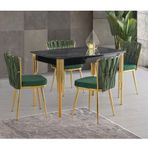 Sweet Home Venüs Açılır İrony Desen Sütun Gold Ayaklı MDF Masa ve 4 Adet Örgülü Ay Gold Sandalye