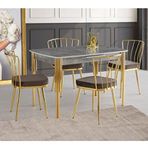 Sweet Home Venüs Açılır Lagina Desen Sütun Gold Ayaklı MDF Masa ve 4 Adet Güneş Gold Sandalye