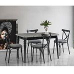 Sweet Home Yakamoz Yanlardan Açılır Retro Gümüş Topkapı Ayak Masa + 4 Adet Bahar Siyah Çapraz Sandalye