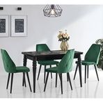 Sweet Home Yakamoz Yanlardan Açılır Siyah Mermer Topkapı Ayak Masa + 4 Adet Hira Sandalye