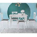 Sweet Home Yanlardan Açılır Smart Masa Beyaz Mercan Ayak 6 Adet Ahşap Arin Sandalye