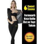 Sweet Sauna Ilkbahar Yaz Modası Fermuarlı Üst Tayt Takım Unisex Sweet Sauna Termal Siyah - 4XL