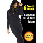 Sweet Sauna Ilkbahar Yaz Modası Kapşonlu Üst Tayt Takım Unisex Sweet Sauna Termal Siyah - 3XL