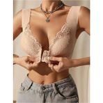 Sweet Sauna Kadın Bonny Push Up Sütyen Önden Agraflı Pedli Bralet Çiçek Desenli Dikişsiz Dantel Detaylı Sütyen - M - Bej