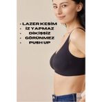 Sweet Sauna Lazer Kesim Dikişsiz Pedli Yumuşak Iz Yapmaz Balensiz Invisible Görünmez Push Up Toparlayıcı Sütyen - Siyah - 2XL