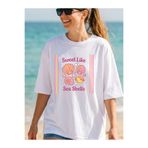 SWEET SEASHELLS YAZ BASKILI OVERSİZE PAMUKLU BEYAZ KADIN T-SHİRT BNM18SB