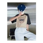 Sweetline Bagels Baskılı Süprem Crop T-shirt - Bej Füme Reglan Kol Oversize Bisiklet Yaka Tişört