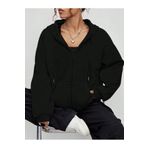 Sweetline Baskısız Fermuarlı Hırka Sweatshirt - Siyah Oversize Kışlık Kalın Kapüşonlu