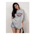 Sweetline Festival Music Süprem T-Shirt - Gri Baskılı Oversize Bisiklet Yaka Tişört