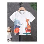 Sweetline Hayvanlar Pamuklu Çocuk T-Shirt - Beyaz Baskılı Kız Erkek Çocuk Yazlık Bisiklet Yaka Tişört