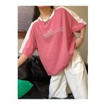 Sweetline Leisure Future Parçalı Süprem T-Shirt - Pembe Beyaz Oversize Bisiklet Yaka Kısa Kol Tişört