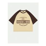 Sweetline Wonderful Mood Süprem Crop T-Shirt - Bej Kahve Baskılı Oversize Bisiklet Yaka Tişört
