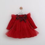 Sweetme Kız Bebek Ekose Tül Detaylı Uzun Kollu Elbise – Kırmızı (6–24 Ay) - 9 - 12 Ay