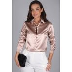 SWEETNESS Kadın Bej Saten Uzun Kol Abiye Gömlek - 3XL