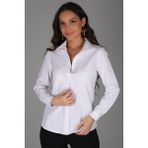 Sweetness Kadın Beyaz Gizli Düğme Likralı Uzun Kol Pamuklu Klasik Gömlek - 3XL
