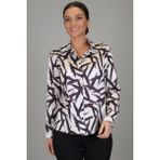 Sweetness Kadın Ekru Siyah Desenli Likralı Saten Uzun Kol Abiye Gömlek Dk 1003 - XL