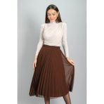 Sweetness Kadın Kahverengi Midi Boy Astarlı Pilise Etek