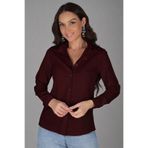 SWEETNESS Kadın Koyu Bordo Likralı Uzun Kol Pamuklu Klasik Gömlek