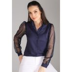Sweetness Kadın Lacivert Tül Kollu Uzun Kol Gömlek - XL