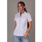 SWEETNESS Kadın Mavi Çizgili Kısa Kollu Likralı Pamuklu Klasik Gömlek Dk001-1