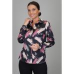 SWEETNESS Kadın Pembe Bej Desenli Likralı Saten Uzun Kol Abiye Gömlek DK 1009 - Siyah