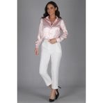 Sweetness Kadın Pudra Pembe Likralı Saten Uzun Kol Abiye Gömlek - 2XL