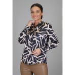 Sweetness Kadın Siyah Bej Desenli Likralı Saten Uzun Kol Abiye Gömlek Dk 1004 - XL