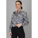 Sweetness Kadın Siyah Beyaz Desenli Likralı Saten Uzun Kol Abiye Gömlek Dk 100610 - Çok Renkli