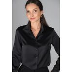Sweetness Kadın Siyah Likralı Saten Uzun Kol Abiye Gömlek - 2XL