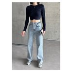 Swet Shop Jeans Kadın Buz Mavi Kar Yıkama Yüksek Bel Likralı Wide Leg Geniş Paça Palazzo Kot Pantolon Buz Mavisi 34-26