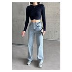 Swet Shop Jeans Kadın Buz Mavi Kar Yıkama Yüksek Bel Likralı Wide Leg Geniş Paça Palazzo Kot Pantolon Buz Mavisi 36-27