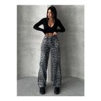 Swet Shop Jeans Kadın Leopar Desenli Yüksek Bel Likralı Geniş Paça Palazzo Pantolon Bej 28
