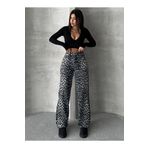 Swet Shop Jeans Kadın Leopar Desenli Yüksek Bel Likralı Geniş Paça Palazzo Pantolon Bej 31