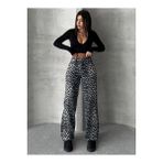 Swet Shop Jeans Kadın Leopar Desenli Yüksek Bel Likralı Geniş Paça Palazzo Pantolon Bej 38-28