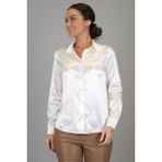 Swetness Sweetness Kadın Krem Likralı Saten Uzun Kol Abiye Gömlek - 113-Krem Rengi - 3XL