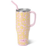 Swig Life 40 oz Mega Kupa, 40oz Saplı ve Pipetli Bardak, Bardak Tutucu Dostu, Bulaşık Makinesinde Yıkanabilir, Ekstra Büyük Yalıtımlı Bardak, Paslanmaz Çelik (Oh Happy Day)