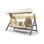 Swing Saltanat Ahşap Rattan Salıncak Dış Mekan Bahçe Balkon Ve Teras Salıncağı Krem Ceviz